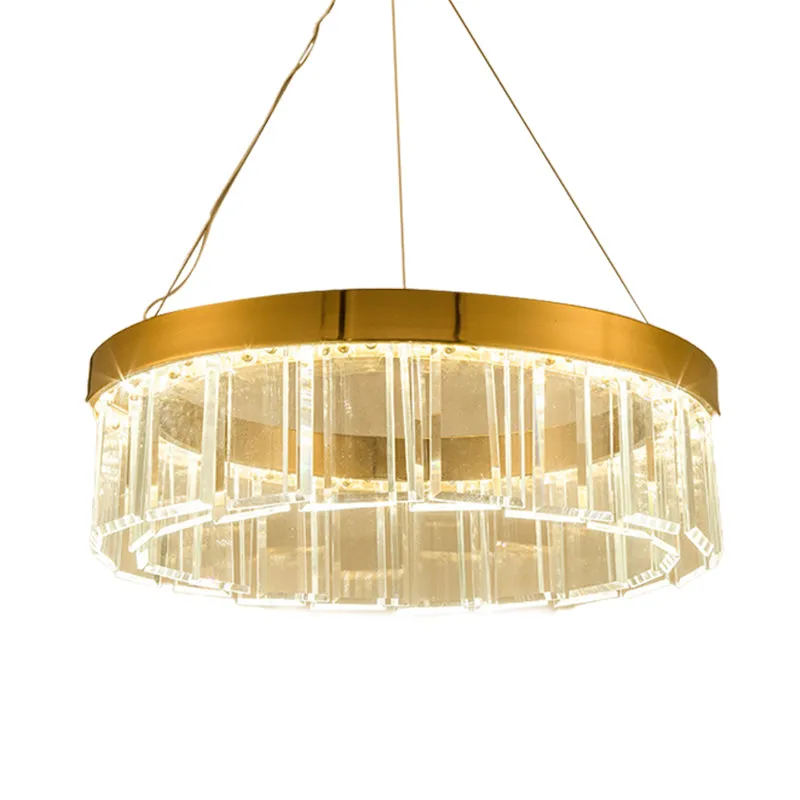 Brass LED Round Crystal Chandelier Suspension Light Fixture