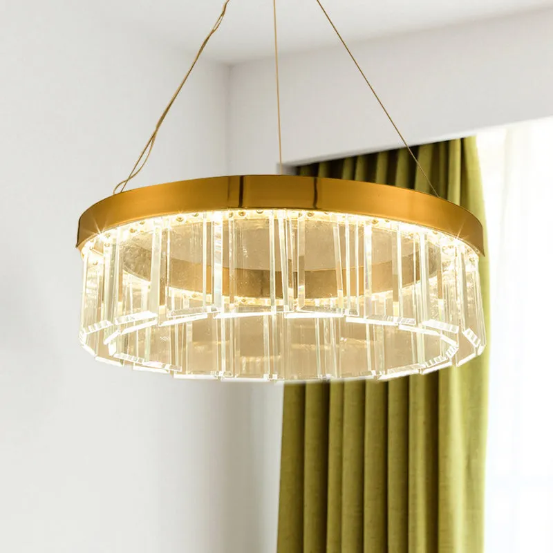 Brass LED Round Crystal Chandelier Suspension Light Fixture