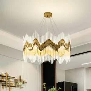 Brass Ruffle Edge Crystal Chandelier - Postmodern Suspension Light for Living Room (8-Head)