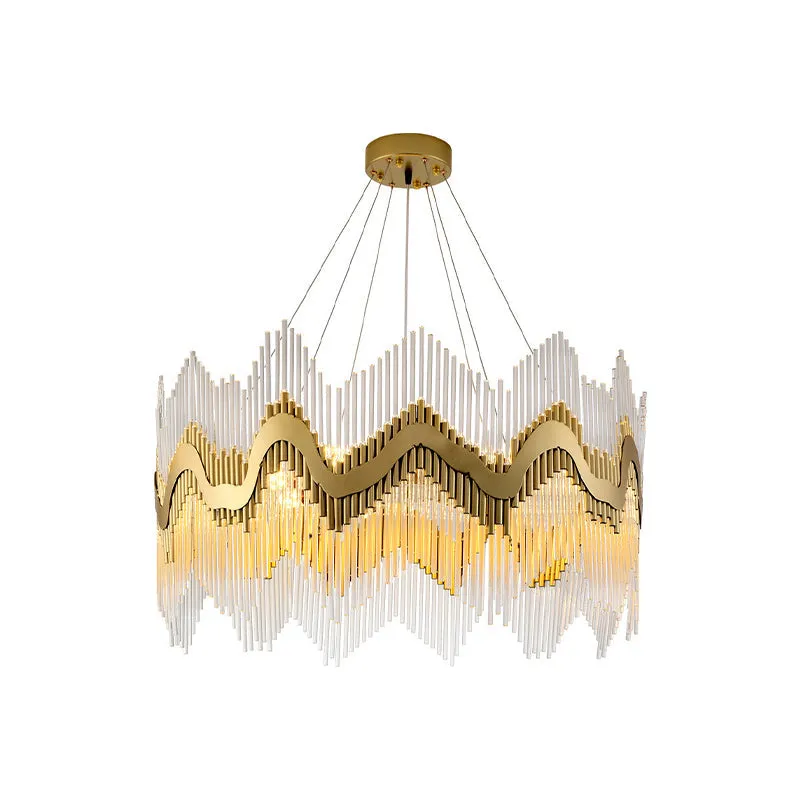 Brass Ruffle Edge Crystal Chandelier - Postmodern Suspension Light for Living Room (8-Head)