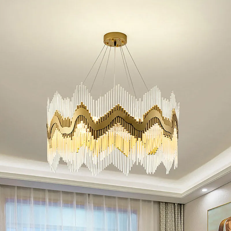 Brass Ruffle Edge Crystal Chandelier - Postmodern Suspension Light for Living Room (8-Head)