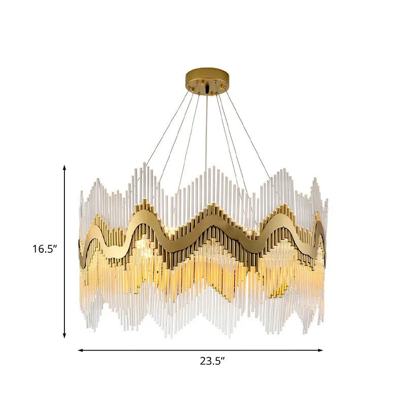 Brass Ruffle Edge Crystal Chandelier - Postmodern Suspension Light for Living Room (8-Head)