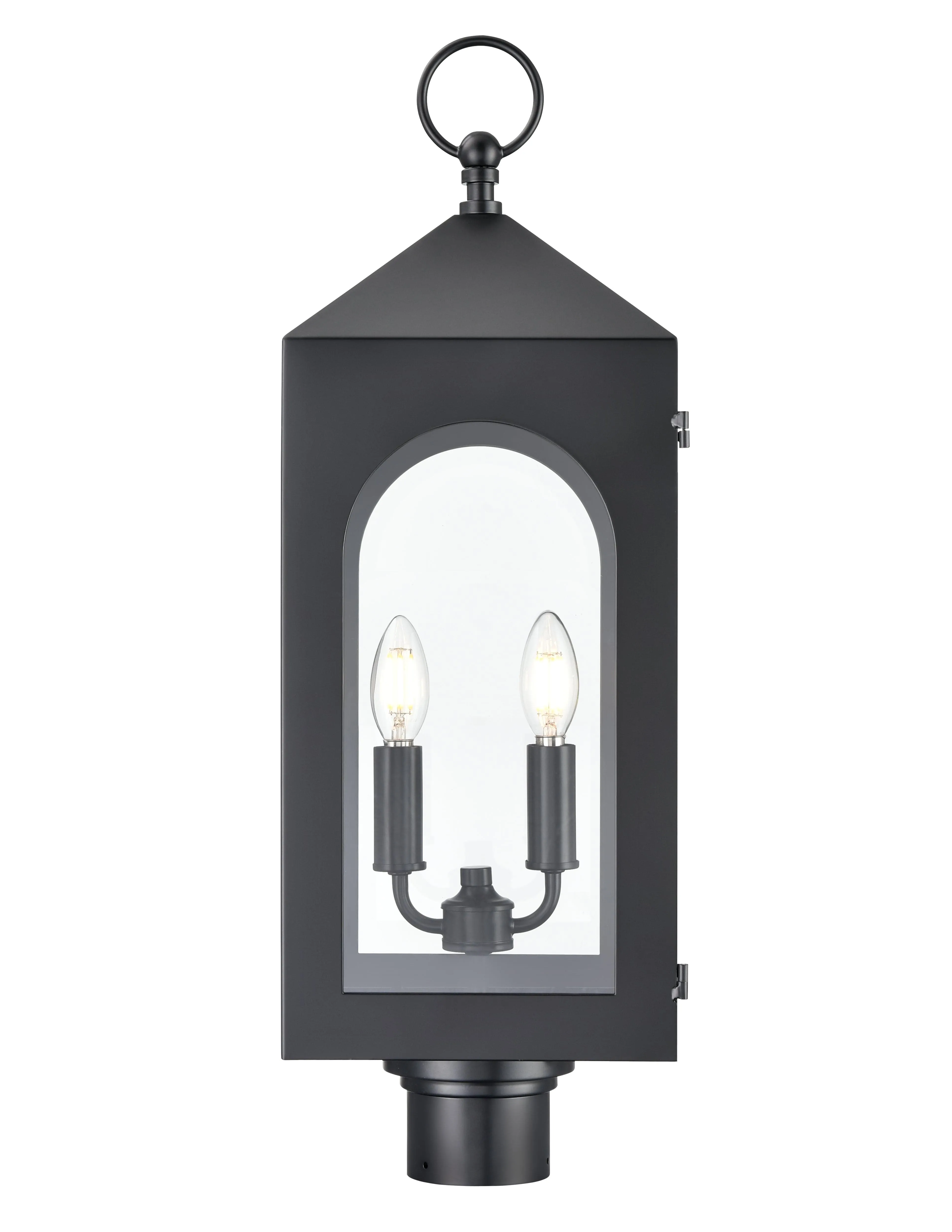 Bratton Outdoor Post Top Lantern - Powder Coated Black - Clear Glass - 8.75in. Diameter - E12 Candelabra Base