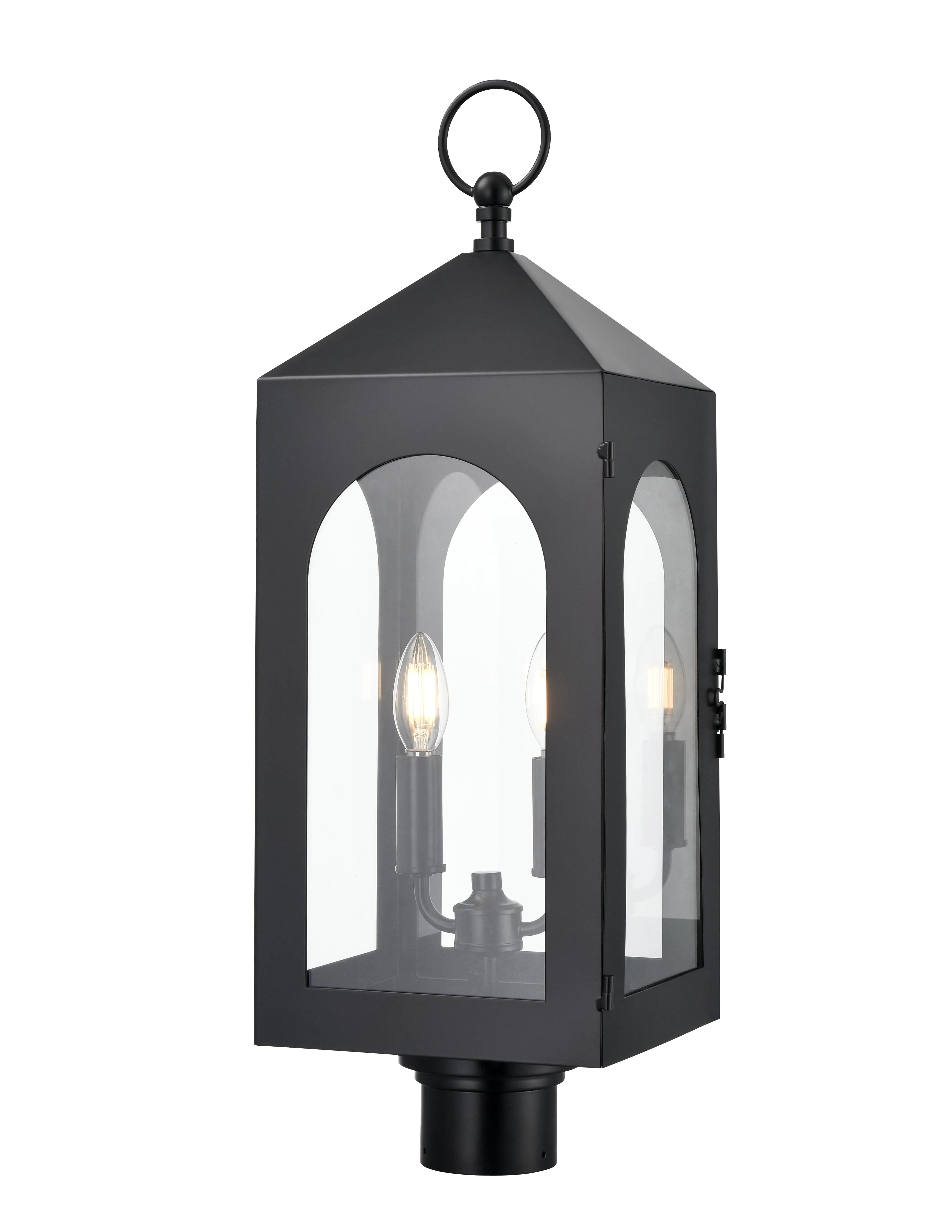 Bratton Outdoor Post Top Lantern - Powder Coated Black - Clear Glass - 8.75in. Diameter - E12 Candelabra Base