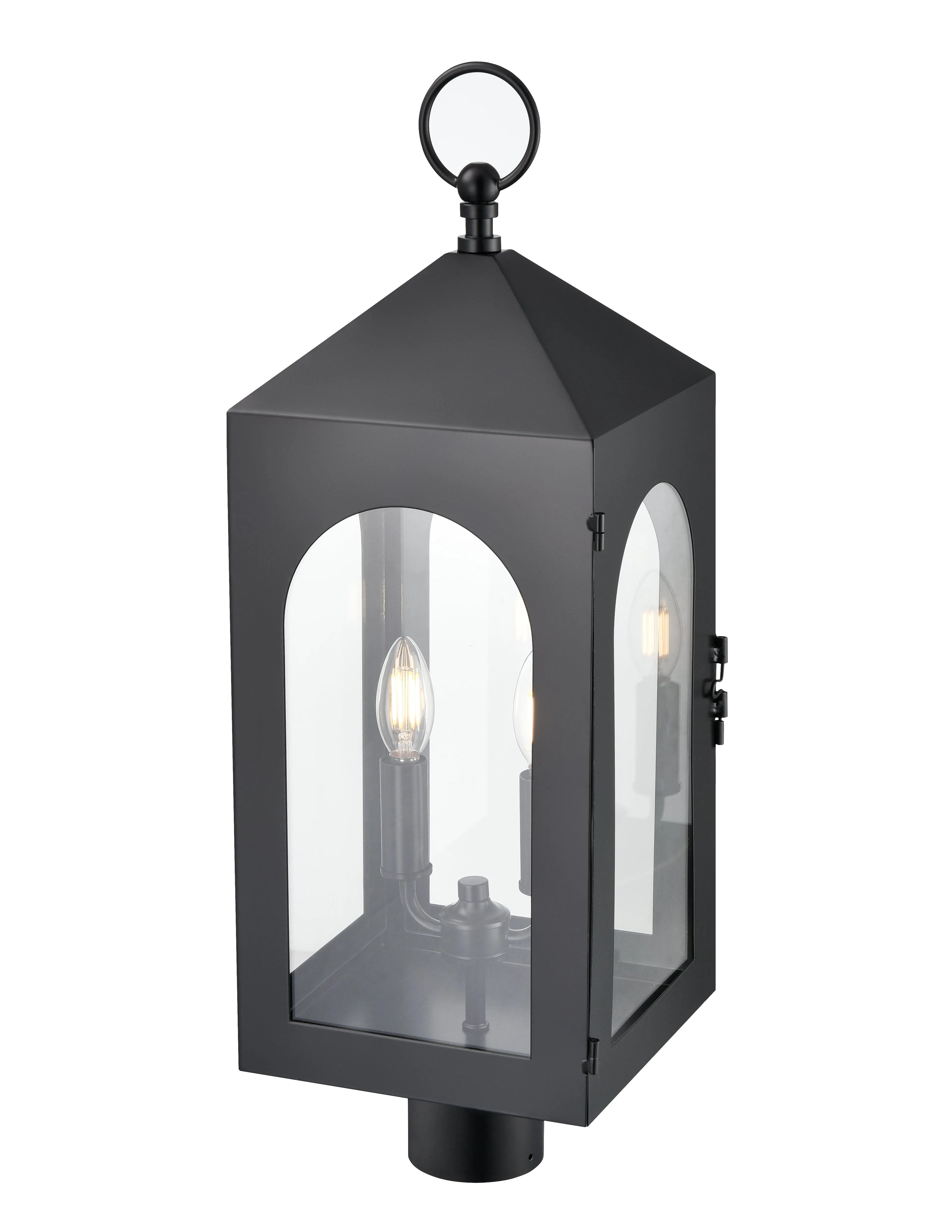 Bratton Outdoor Post Top Lantern - Powder Coated Black - Clear Glass - 8.75in. Diameter - E12 Candelabra Base