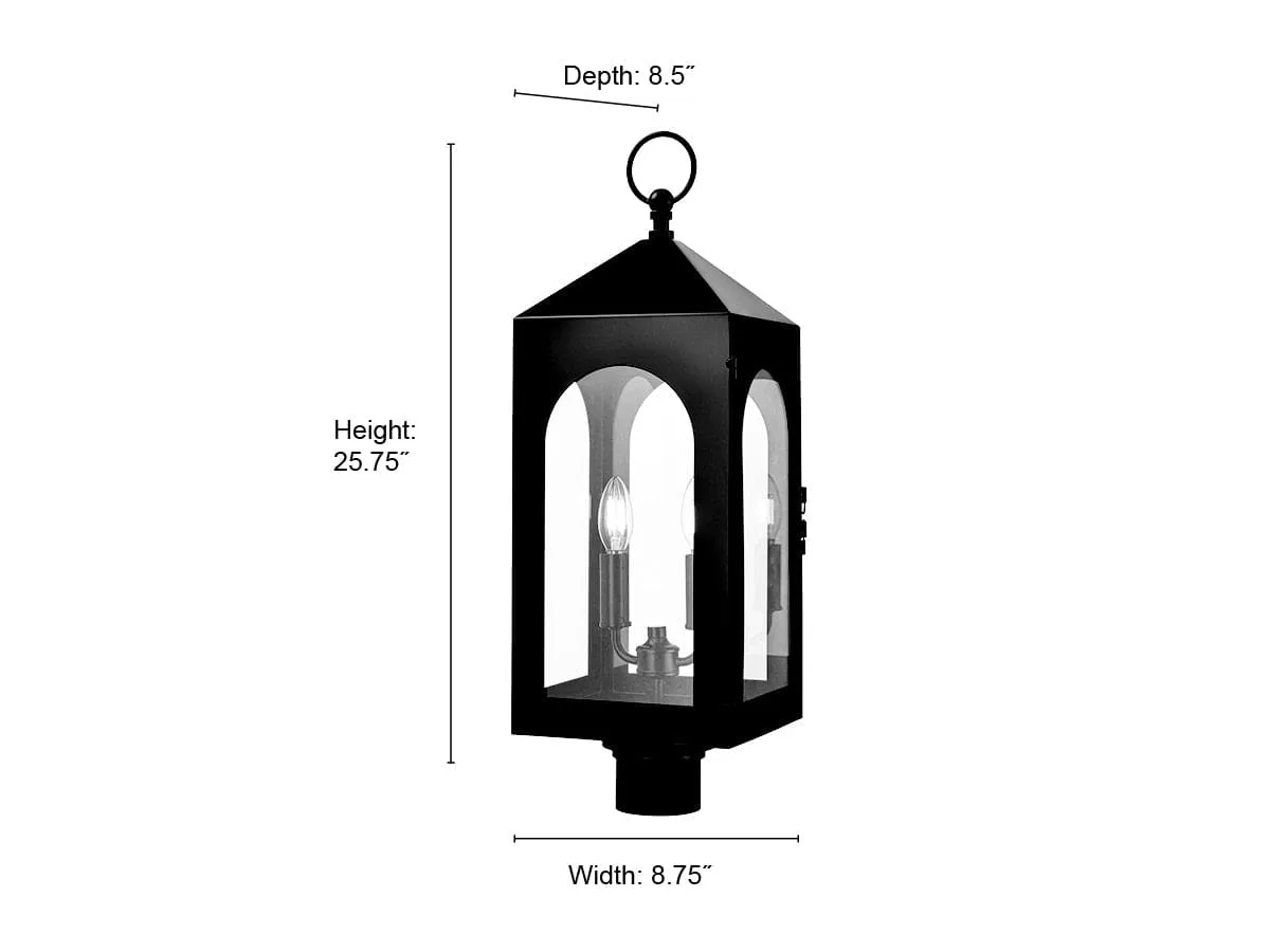 Bratton Outdoor Post Top Lantern - Powder Coated Black - Clear Glass - 8.75in. Diameter - E12 Candelabra Base