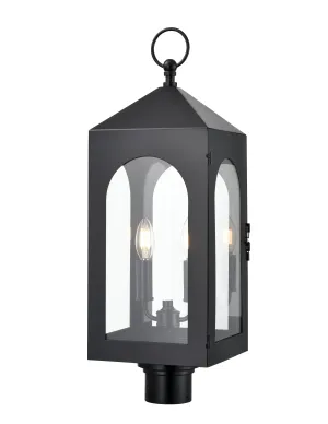 Bratton Outdoor Post Top Lantern - Powder Coated Black - Clear Glass - 8.75in. Diameter - E12 Candelabra Base