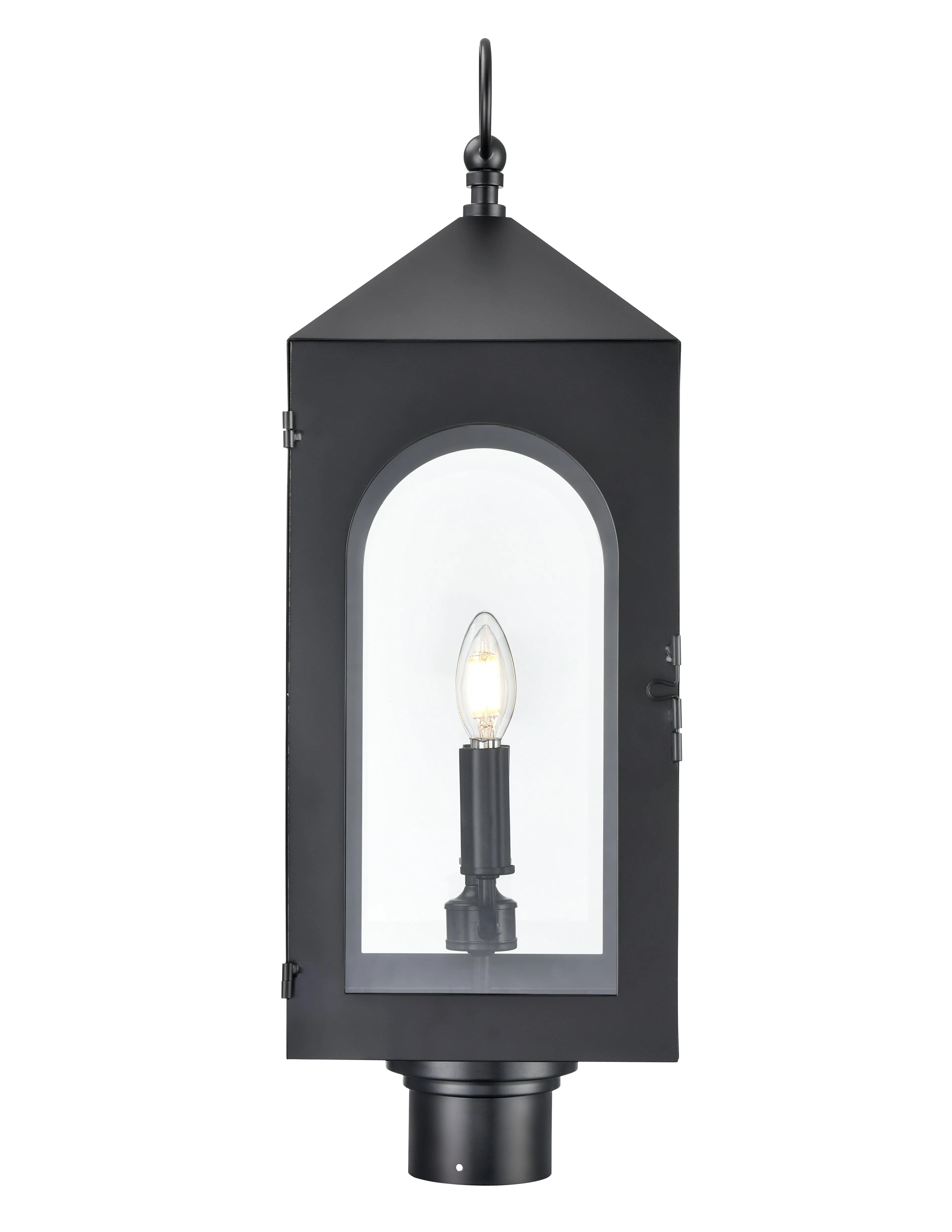 Bratton Outdoor Post Top Lantern - Powder Coated Black - Clear Glass - 8.75in. Diameter - E12 Candelabra Base