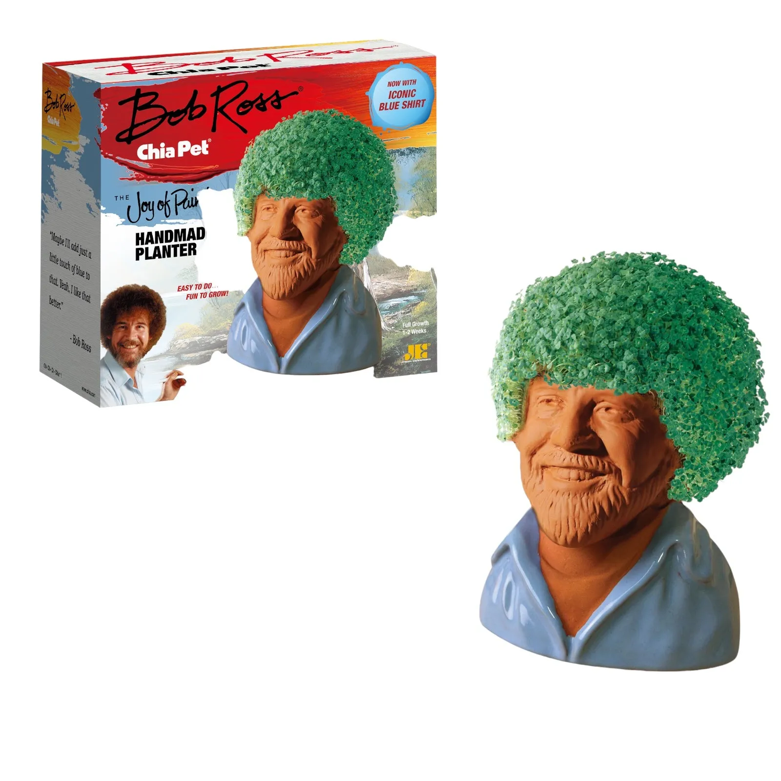 Chia Pet Planter - Bob Ross with Blue Shirt