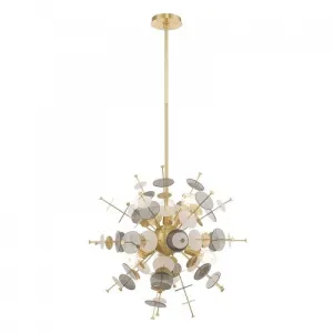 CIRCULO 6 LIGHT PENDANT CHANDELIER, SATIN BRASS