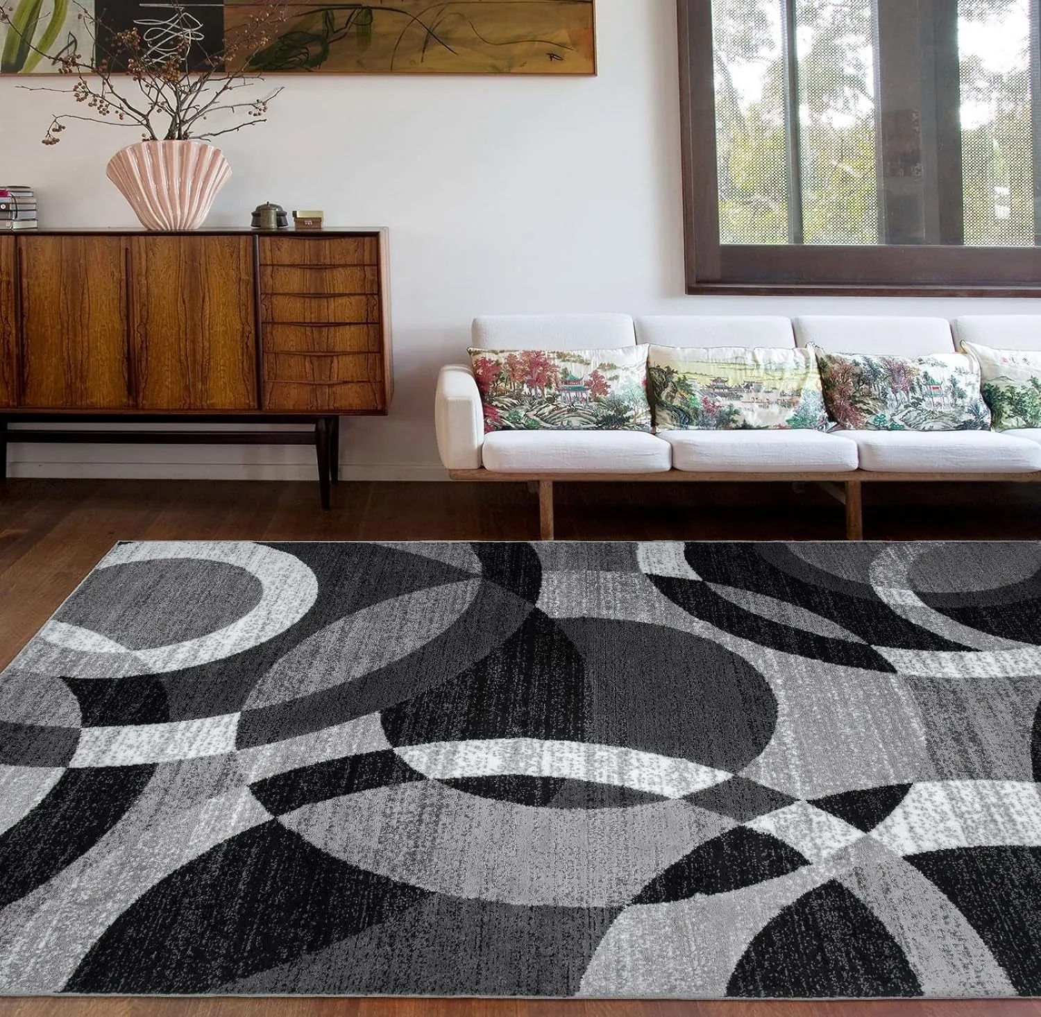 Contemporary Abstract Circles Perfect for High Traffic Areas of Your Living Room,Bedroom,Home Office,Kitchen Area Rug 6'6" X 9' Gray