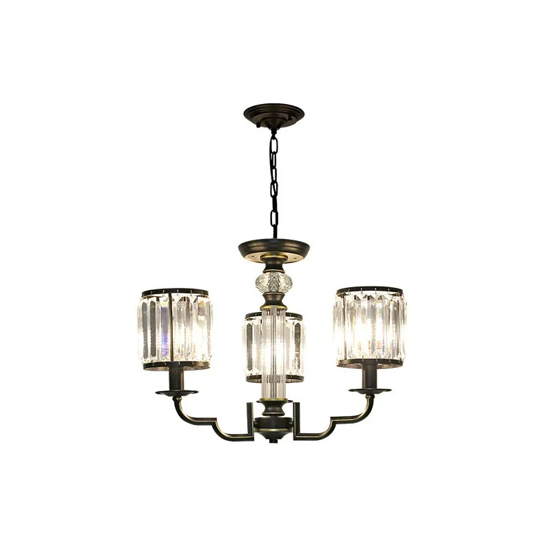 Contemporary Crystal Chandelier with Adjustable Chain - Black Cylinder Pendant Light, 3/6 Lights