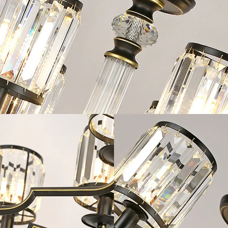 Contemporary Crystal Chandelier with Adjustable Chain - Black Cylinder Pendant Light, 3/6 Lights