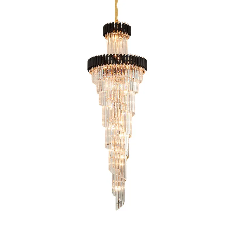 Contemporary Crystal Prism Chandelier - 14-Light Spiral Pendant Lamp for Banquet Halls - Black/Brass