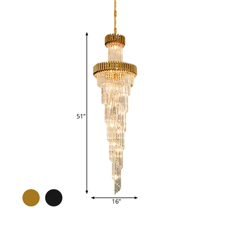 Contemporary Crystal Prism Chandelier - 14-Light Spiral Pendant Lamp for Banquet Halls - Black/Brass