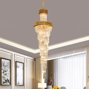 Contemporary Crystal Prism Chandelier - 14-Light Spiral Pendant Lamp for Banquet Halls - Black/Brass