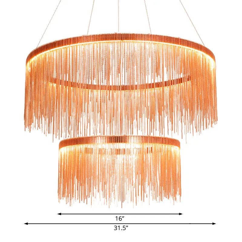 Contemporary Metal Rose Gold Chandelier - Multi-Tiered Ceiling Lamp with Tassel and 1/2/3 Heads for Living Room