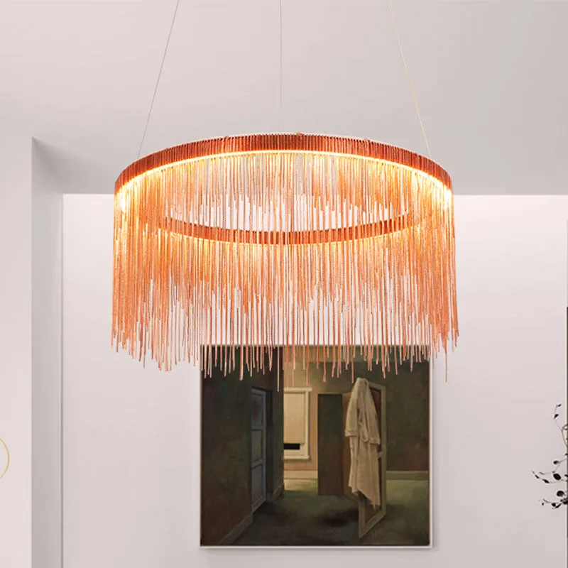 Contemporary Metal Rose Gold Chandelier - Multi-Tiered Ceiling Lamp with Tassel and 1/2/3 Heads for Living Room