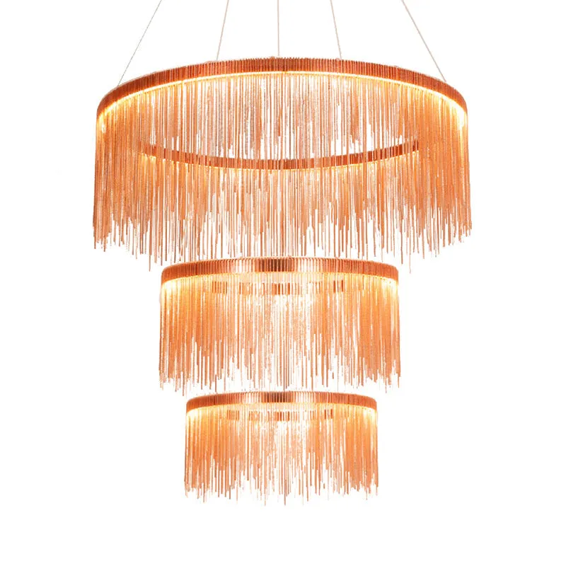 Contemporary Metal Rose Gold Chandelier - Multi-Tiered Ceiling Lamp with Tassel and 1/2/3 Heads for Living Room