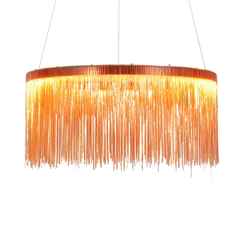 Contemporary Metal Rose Gold Chandelier - Multi-Tiered Ceiling Lamp with Tassel and 1/2/3 Heads for Living Room