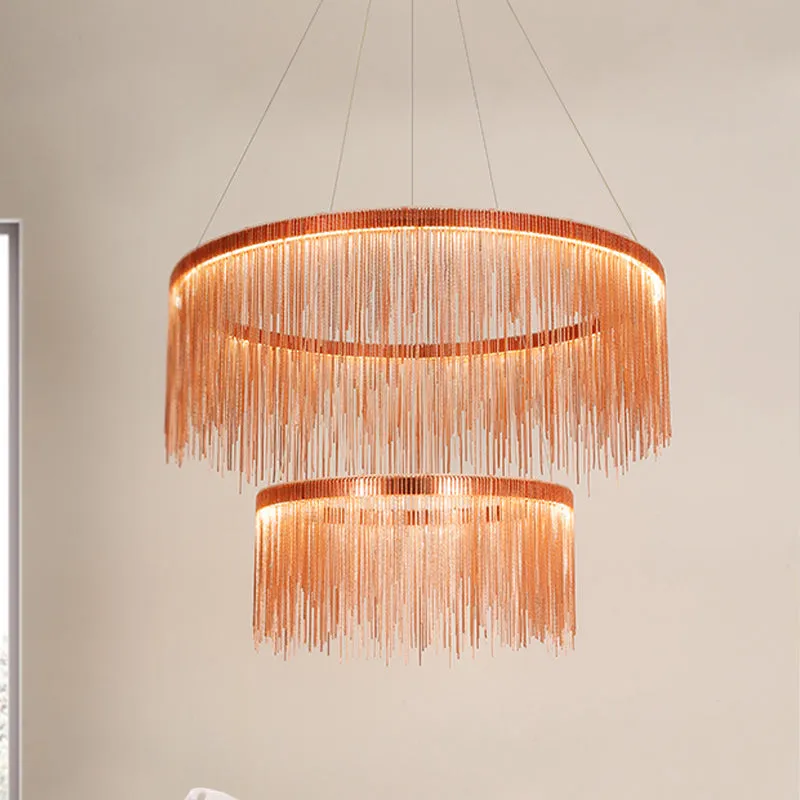 Contemporary Metal Rose Gold Chandelier - Multi-Tiered Ceiling Lamp with Tassel and 1/2/3 Heads for Living Room