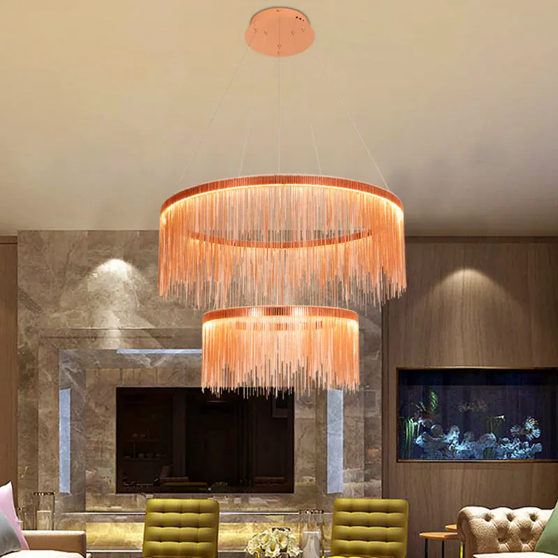 Contemporary Metal Rose Gold Chandelier - Multi-Tiered Ceiling Lamp with Tassel and 1/2/3 Heads for Living Room