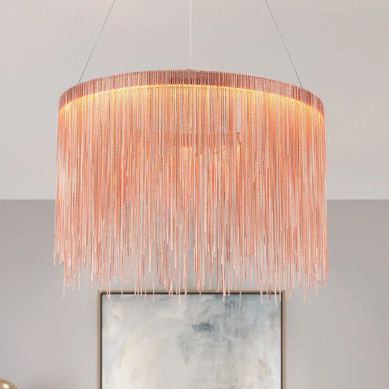 Contemporary Metal Rose Gold Chandelier - Multi-Tiered Ceiling Lamp with Tassel and 1/2/3 Heads for Living Room