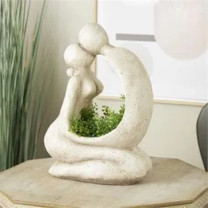 Cream Polystone People Sitting Planter