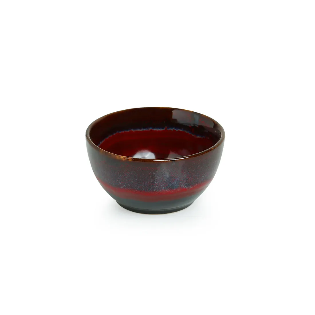 'Crimson Shields' Hand Glazed Studio Pottery Ceramic Dining Bowls Set (10.2 cm | Set Of 6)