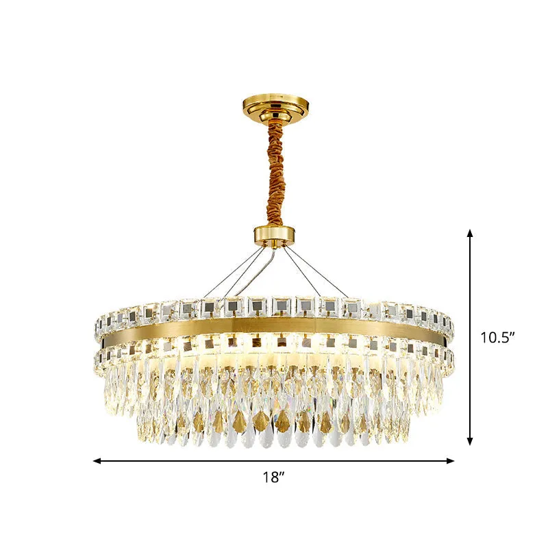 Crystal LED Chandelier- Modernist Gold Hanging Light Fixture, 2-Tier, 18"/23.5" Width