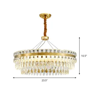 Crystal LED Chandelier- Modernist Gold Hanging Light Fixture, 2-Tier, 18"/23.5" Width