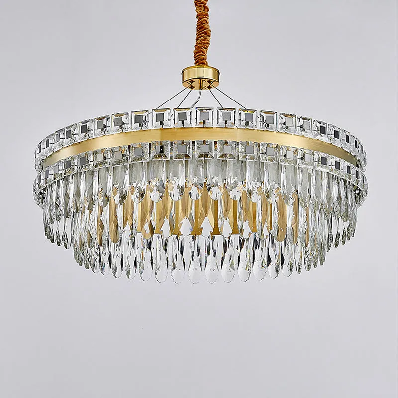 Crystal LED Chandelier- Modernist Gold Hanging Light Fixture, 2-Tier, 18"/23.5" Width