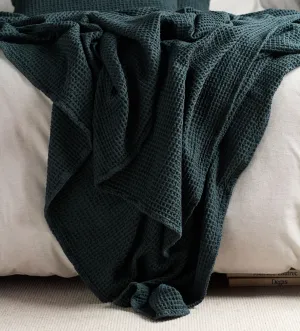 Darkest Spruce Big Waffle 100% Cotton Throw