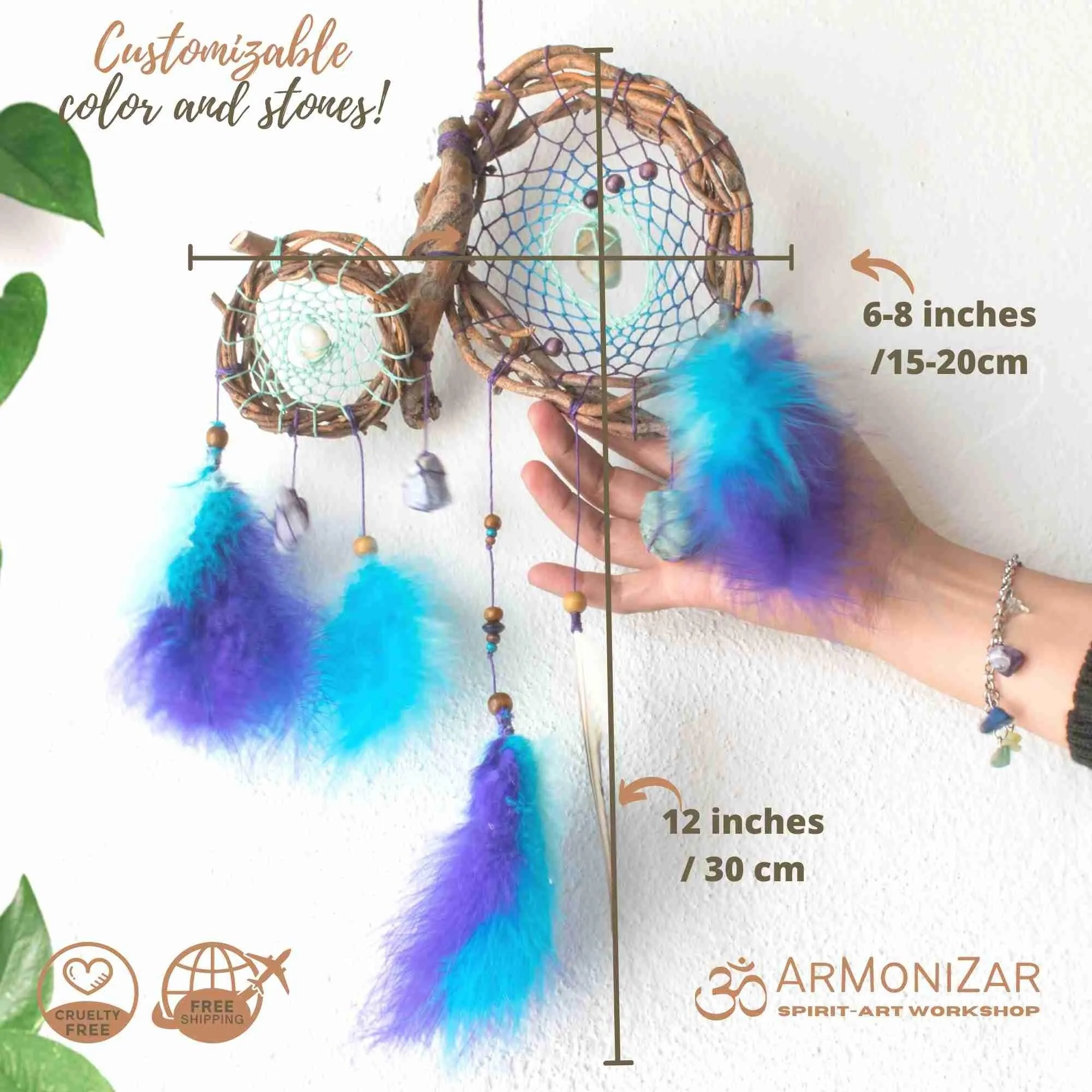 Dreamcatcher boho decor, bedroom decor crystal dreamcatcher, handmade dreamcatcher boho crystal wall decor