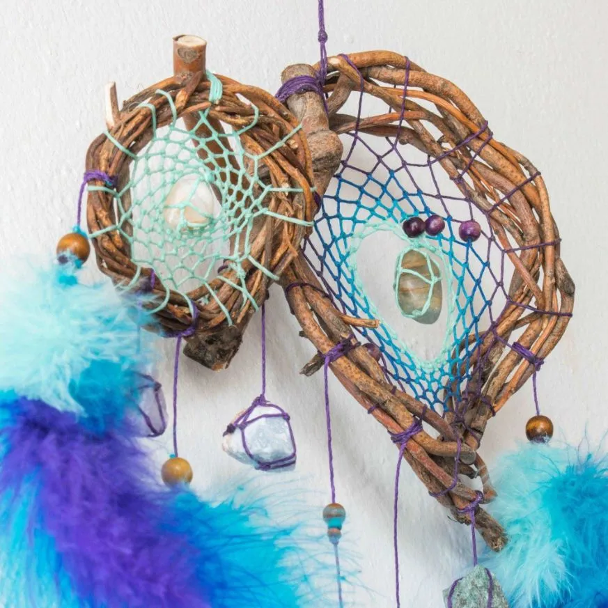 Dreamcatcher boho decor, bedroom decor crystal dreamcatcher, handmade dreamcatcher boho crystal wall decor