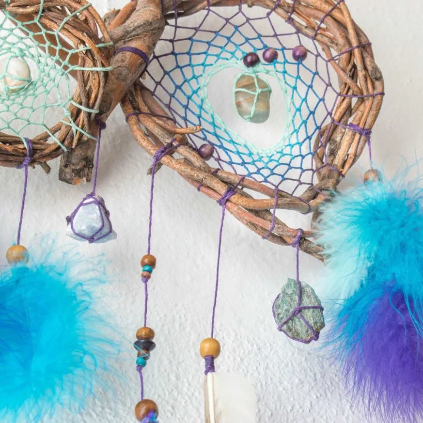 Dreamcatcher boho decor, bedroom decor crystal dreamcatcher, handmade dreamcatcher boho crystal wall decor