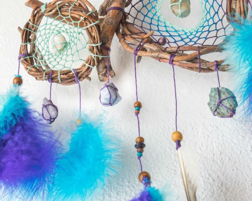 Dreamcatcher boho decor, bedroom decor crystal dreamcatcher, handmade dreamcatcher boho crystal wall decor