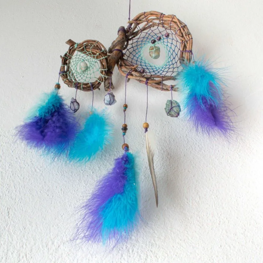 Dreamcatcher boho decor, bedroom decor crystal dreamcatcher, handmade dreamcatcher boho crystal wall decor