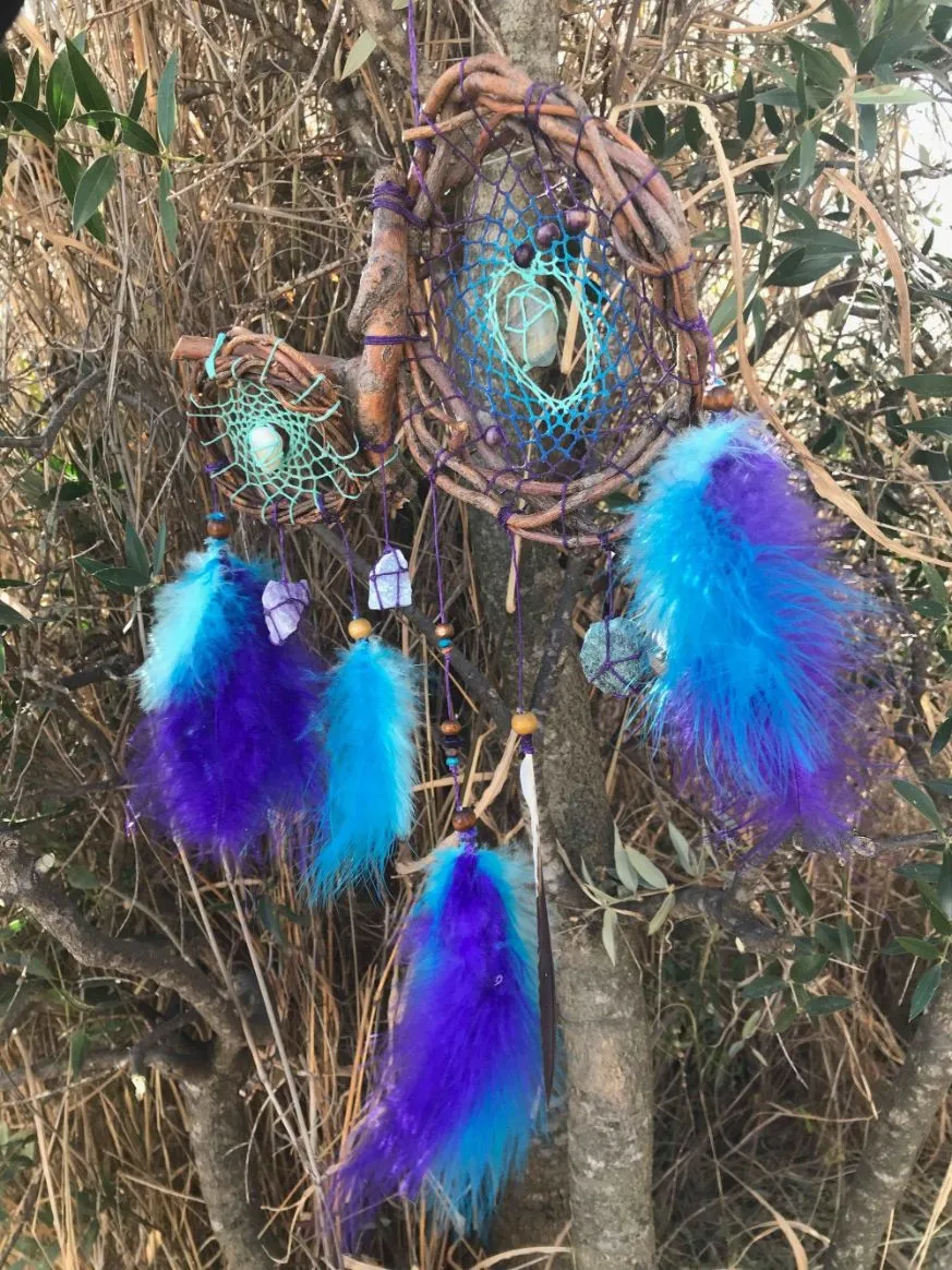 Dreamcatcher boho decor, bedroom decor crystal dreamcatcher, handmade dreamcatcher boho crystal wall decor