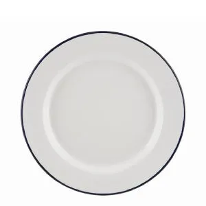 Enamel Wide Rim Plate White & Blue 26cm- Pack 1