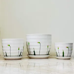 Garden-Inspired White Ceramic Pot Set Of 3