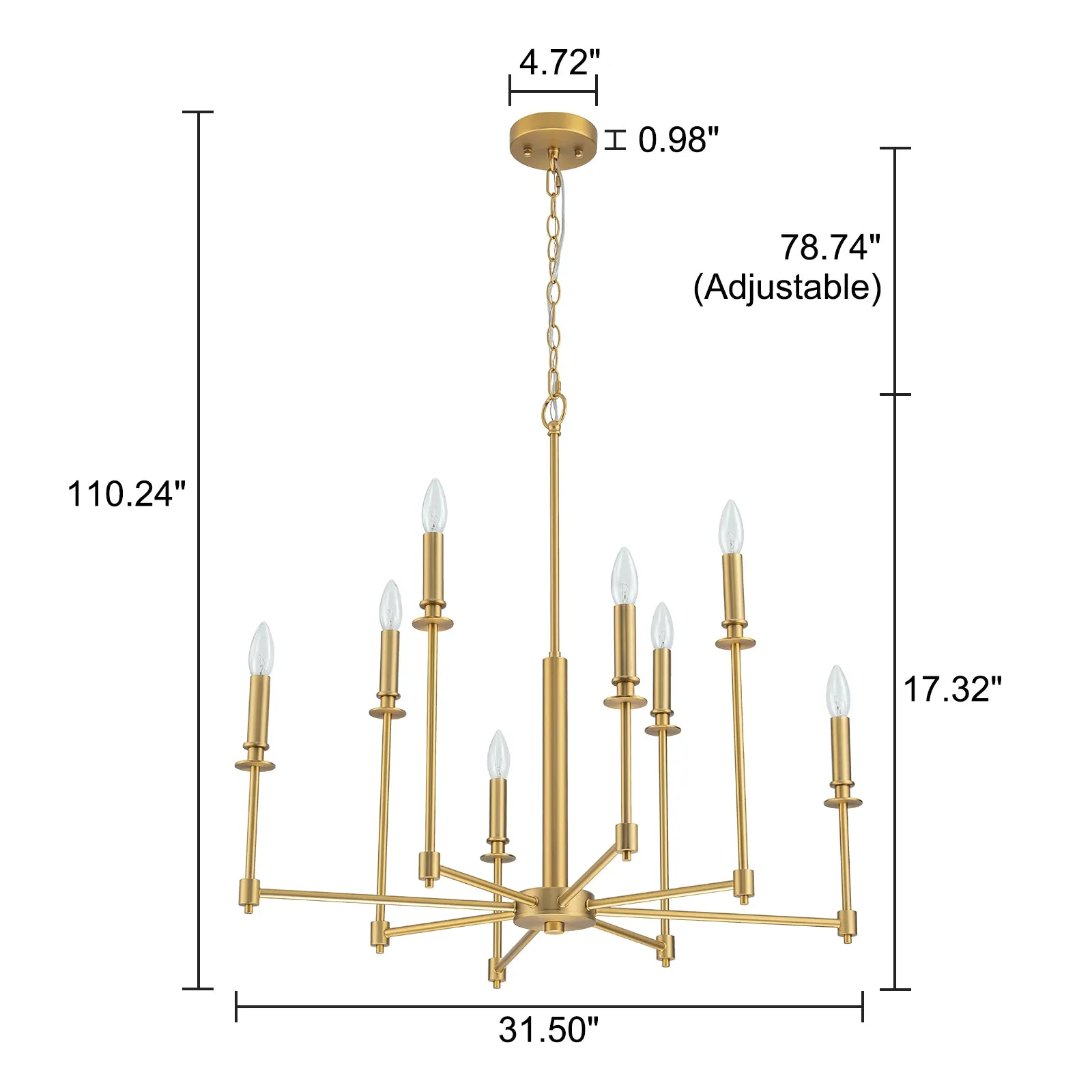 Glowlings 8-Light Contemporary/Classic 32"Wide Large Dimmable Candle Style Chandelier