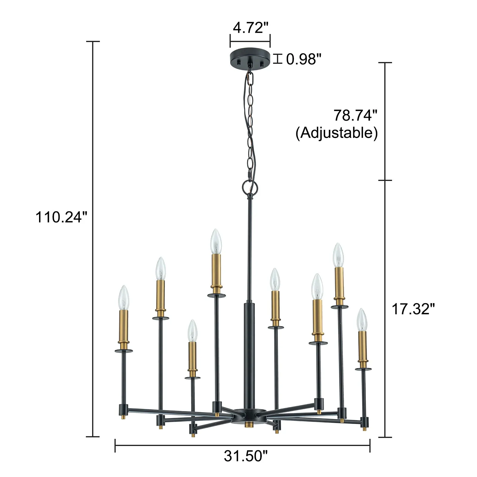 Glowlings 8-Light Contemporary/Classic 32"Wide Large Dimmable Candle Style Chandelier