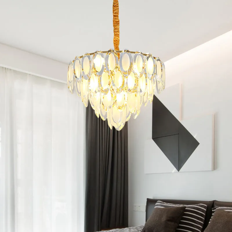 Gold 9-Head Modern Oval Crystal Chandelier for Living Room