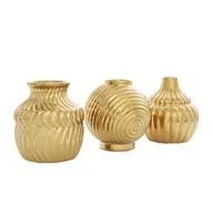 Gold Ceramic Abstract Small Textured Vase with Varying Shapes and Patterns Set of 3 5"Wx 6"H