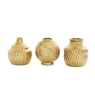 Gold Ceramic Abstract Small Textured Vase with Varying Shapes and Patterns Set of 3 5"Wx 6"H