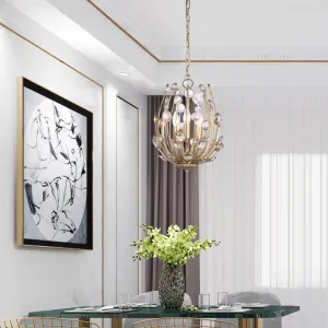 Gold Floral Chandelier with 3 Lights - Modern Style, Metal and Crystal Hanging Fixture for Dining Room