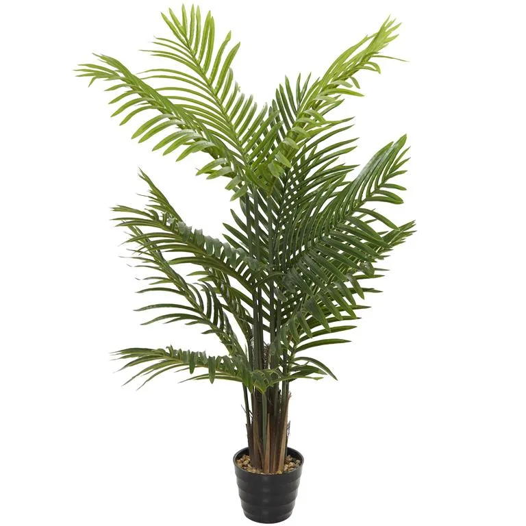 Green Faux Foliage Areca Palm Artificial Plant with Black Fluted Pot - 32" X 32" X 43"