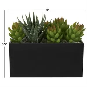 Green Faux Foliage Artificial Plant with Black Melamine Pot -  8" X 5" X 7"