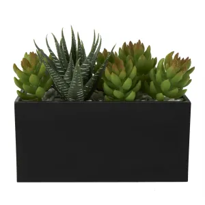 Green Faux Foliage Artificial Plant with Black Melamine Pot -  8" X 5" X 7"